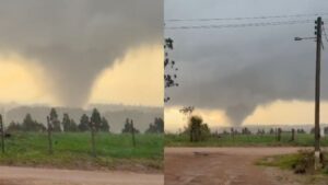 Tempestade de vento e formação de tornado registradas na área rural de Piraí do Sul, no Paraná.