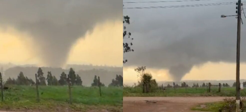 Tempestade de vento e formação de tornado registradas na área rural de Piraí do Sul, no Paraná.